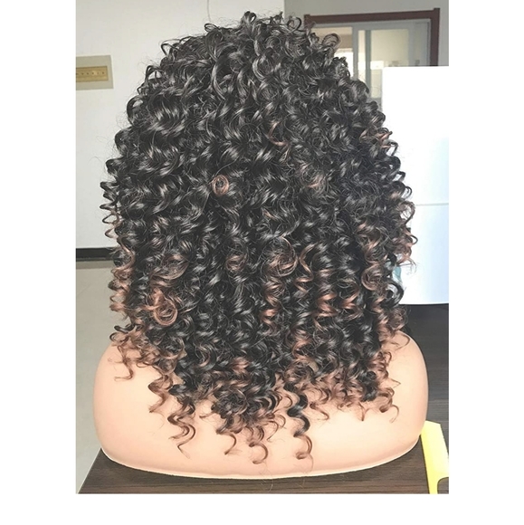 NWT curly Wigs Black with Warm Brown Highlights 
